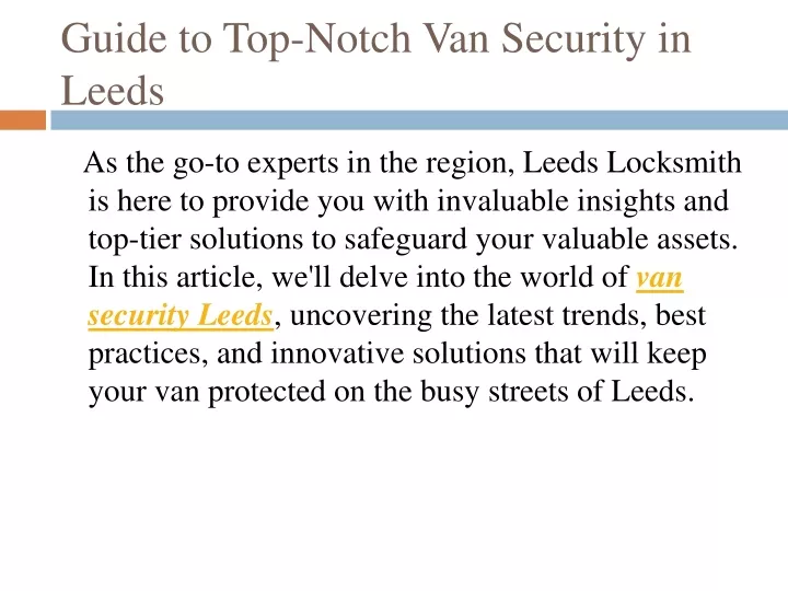 guide to top notch van security in leeds