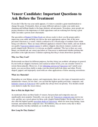 Veneer Candidate Important Questions to Ask Before the Treatment