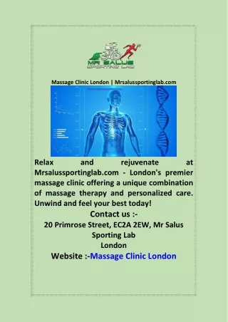 Massage Clinic London  Mrsalussportinglab com