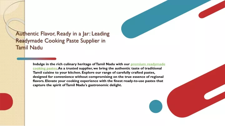 authentic flavor ready in a jar leading readymade cooking paste supplier in tamil nadu