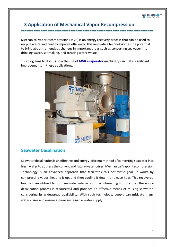 3 application of mechanical vapor recompression