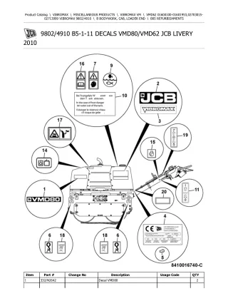 JCB VMD62 VIBROMAX Parts Catalogue Manual (Serial Number 01600100-01601953)
