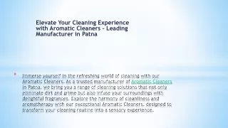 Elevate Your Cleaning Experience with Aromatic Cleaners - Leading Manufacturer in Patna Dec 2023