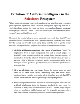 Evolution of Artificial Intelligence in the Salesforce Ecosystem