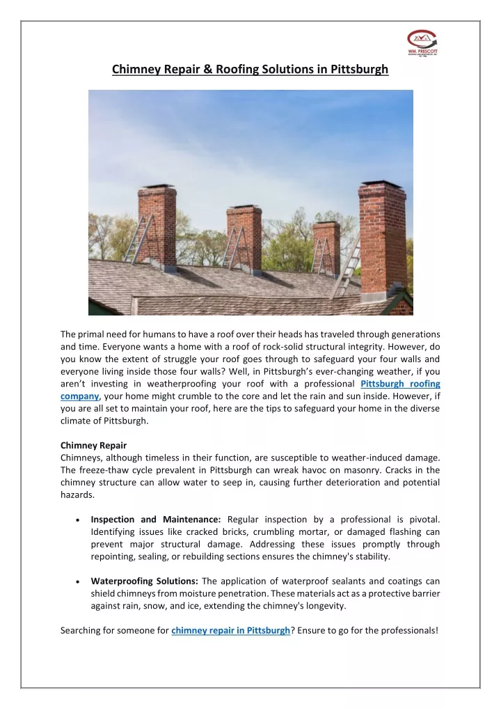 chimney repair roofing solutions in pittsburgh
