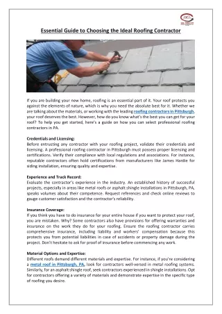 Essential Guide to Choosing the Ideal Roofing Contractor