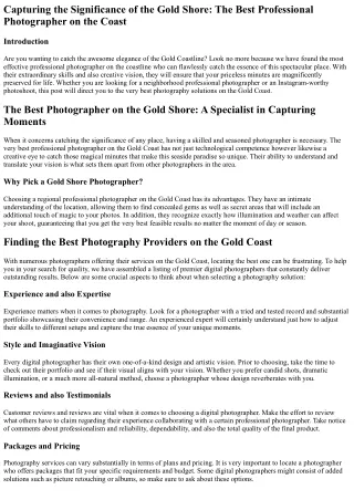 Recording the Essence of the Gold Coastline: The Most Effective Photographer on