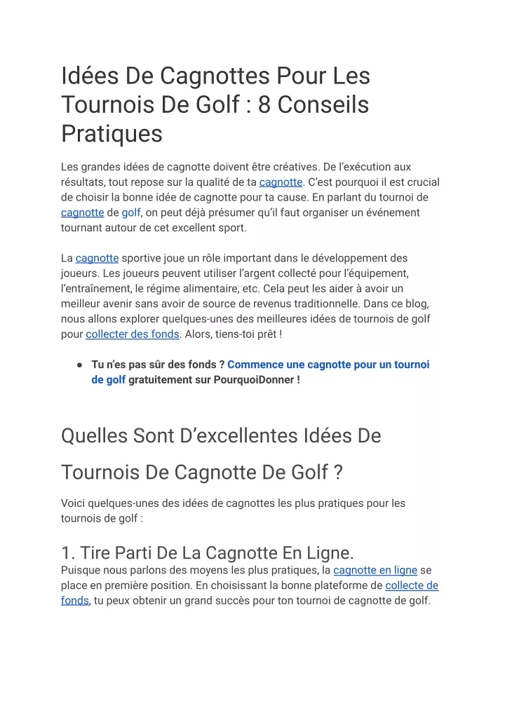 id es de cagnottes pour les tournois de golf