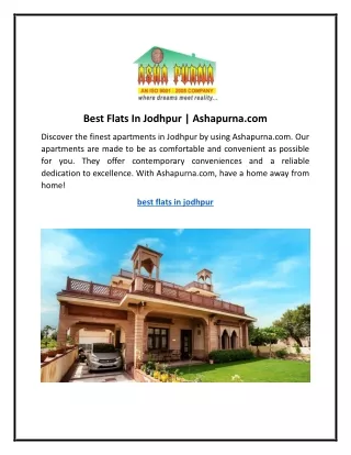 Best Flats In Jodhpur | Ashapurna.com