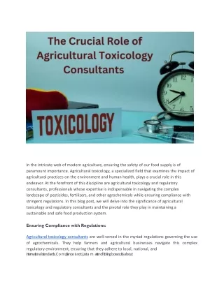 The Crucial Role of Agricultural Toxicology Consultants