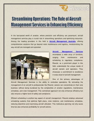 Streamlining Operations - The Role of Aircraft Management Services in Enhancing Efficiency