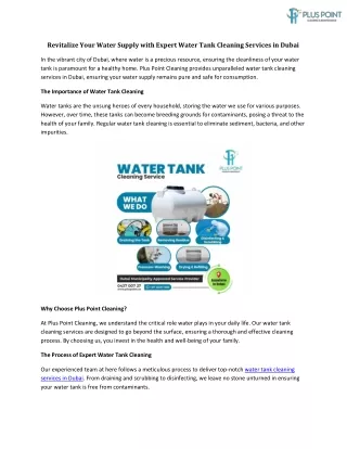Revitalize Your Water Supply with Expert Water Tank Cleaning Services in Dubai