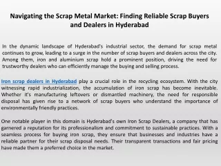 Navigating the Scrap Metal Market Finding Reliable Scrap Buyers and Dealers in Hyderabad