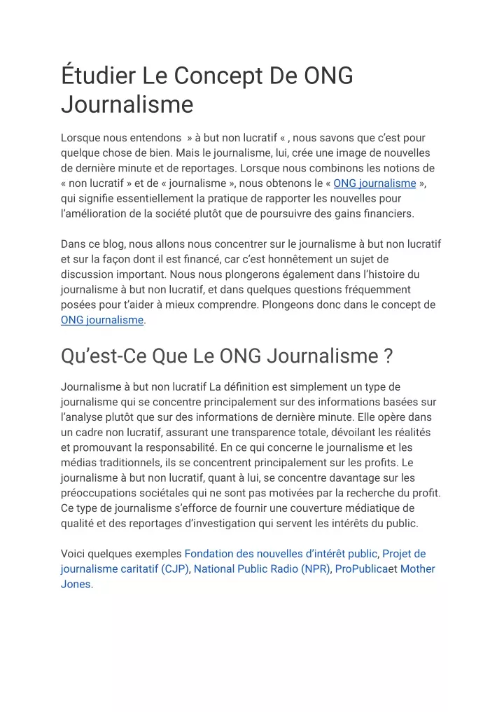 tudier le concept de ong journalisme