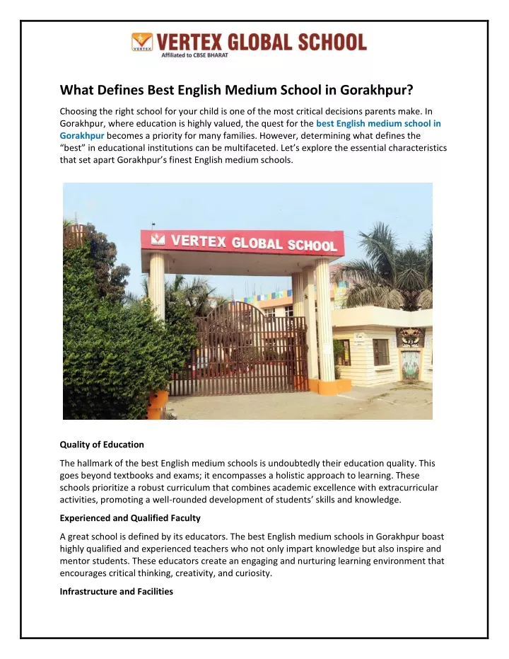 what defines best english medium school