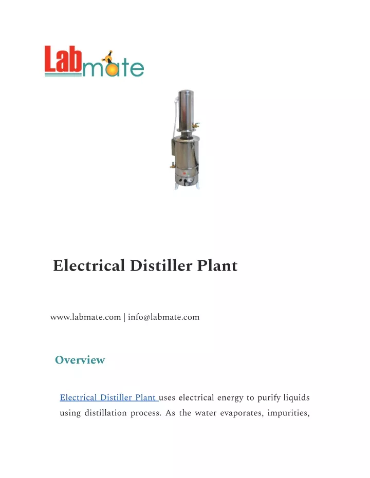 electrical distiller plant