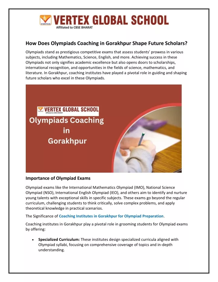how does olympiads coaching in gorakhpur shape