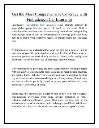 Get the Most Comprehensive Coverage with Fintradetech Car Insurance