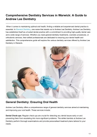 Comprehensive Dentistry Services in Warwick A Guide to Andrew Lee Dentistry