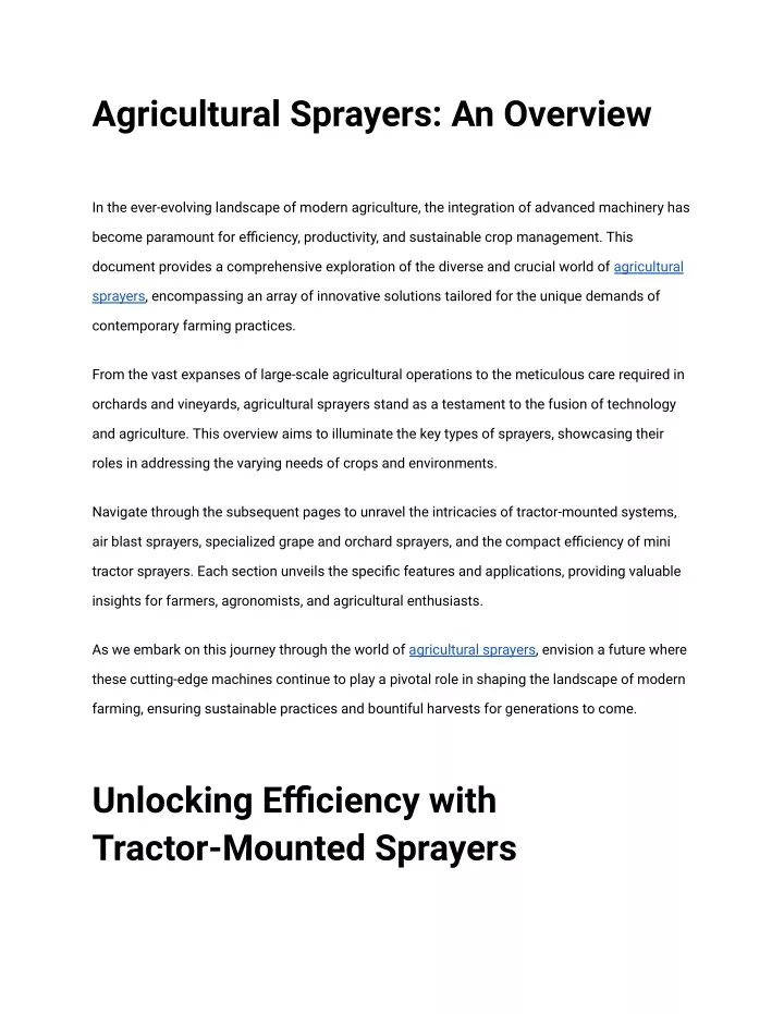 agricultural sprayers an overview