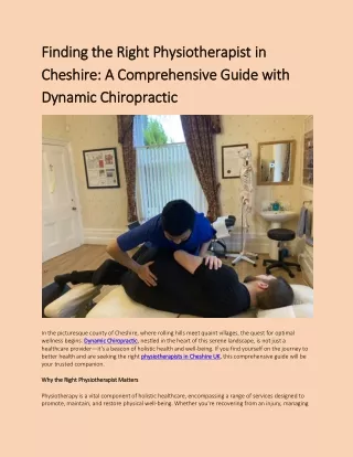 Finding the Right Physiotherapist in Cheshire A Comprehensive Guide with Dynamic Chiropractic