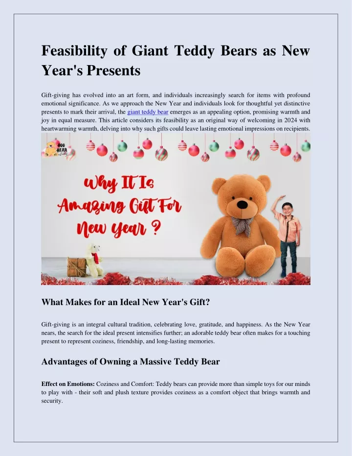 feasibility of giant teddy bears as new year