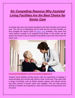 Six Compelling Reasons Why Assisted Living Facilities Are the Best Choice for Senior Care