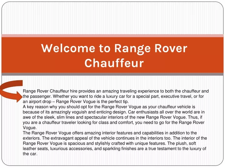 welcome to range rover chauffeur