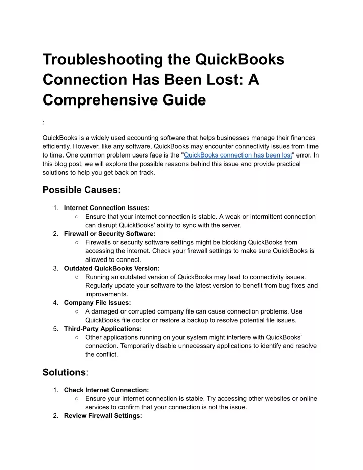 troubleshooting the quickbooks connection
