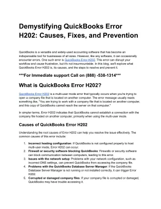 Demystifying QuickBooks Error H202_ Causes, Fixes, and Prevention