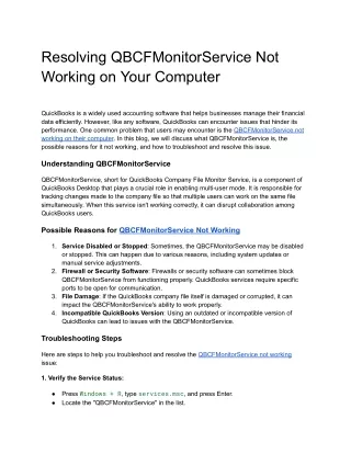 Resolving QBCFMonitorService Not Running on This Computer