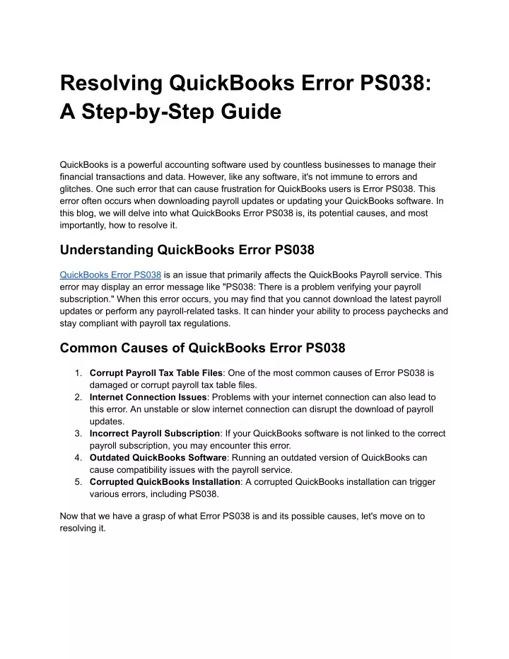 resolving quickbooks error ps038 a step by step