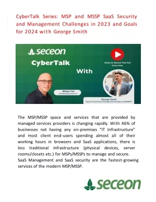 MSP and MSSP SaaS Security and Management Challenges with George Smith