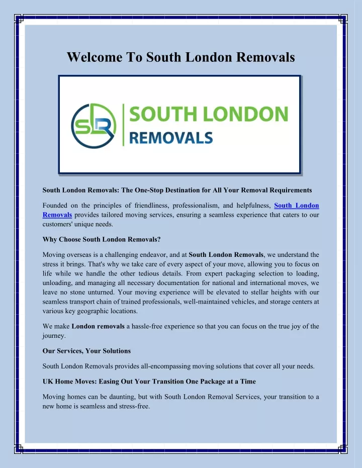 welcome to south london removals