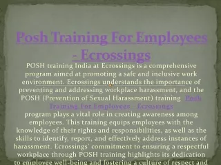 Posh Training For Employees - Ecrossings
