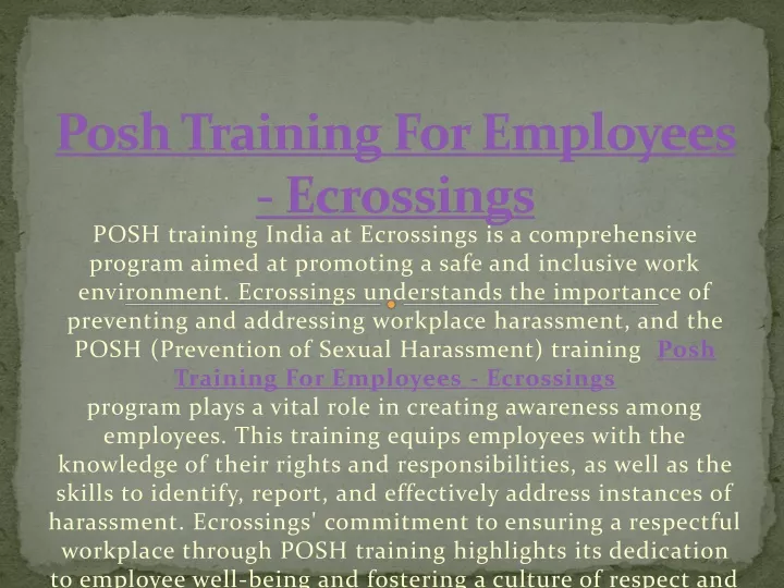 posh training for employees ecrossings