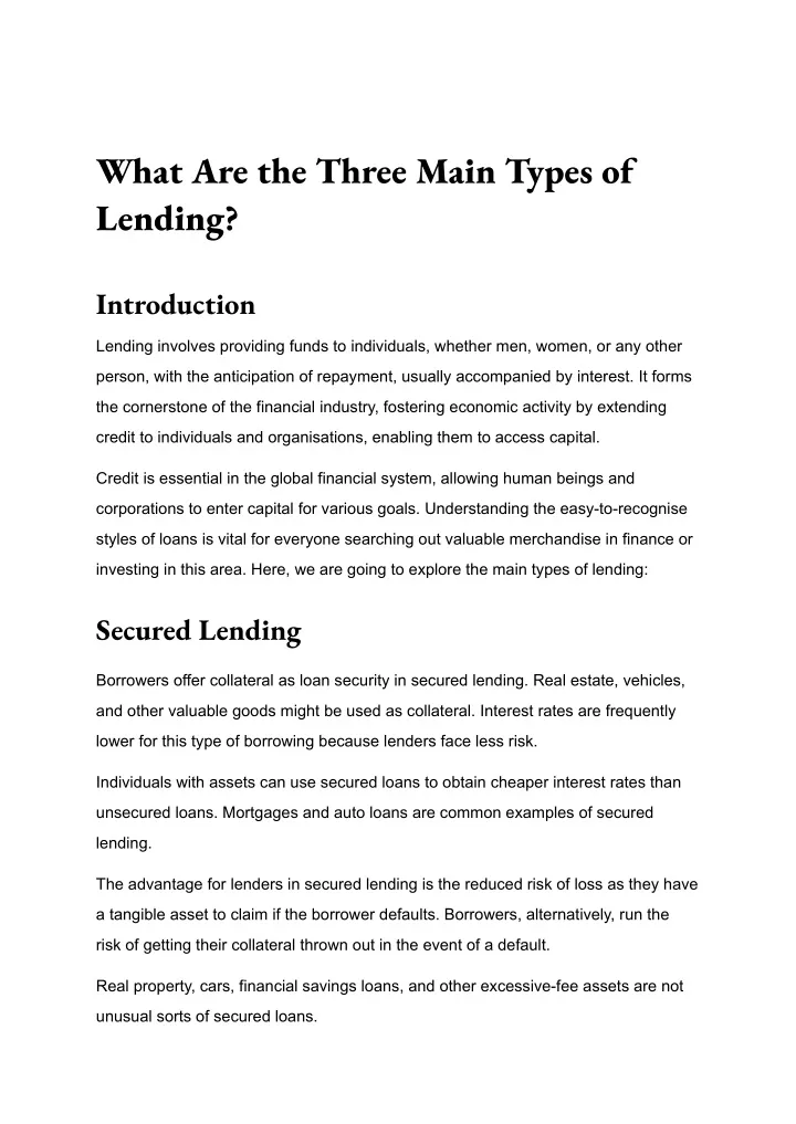 what are the three main types of lending