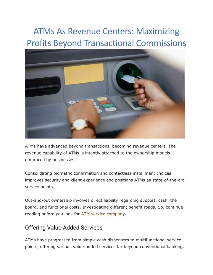 atms as revenue centers maximizing profits beyond