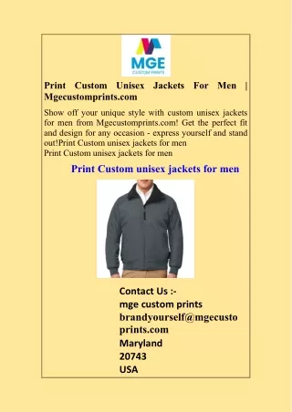 Print Custom Unisex Jackets For Men  Mgecustomprints.com