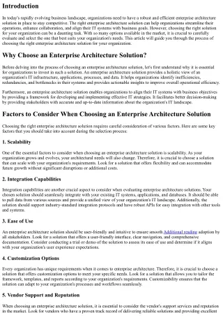 Choosing the Right Enterprise Architecture Solution for Your Organization