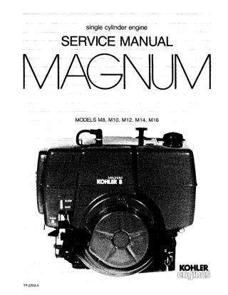 Kohler Magnum M10 Single Cylinder Engine Service Repair Manual