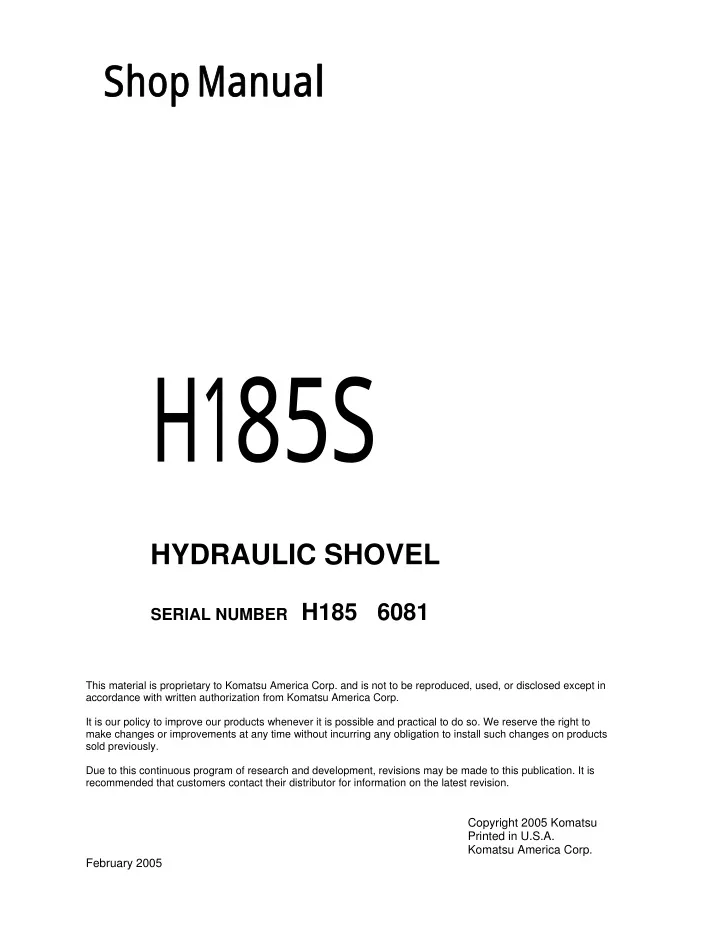 shop shop manual manual h185s hydraulic shovel