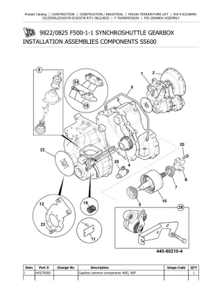 JCB 930-4 Rough Terrain Forklift Parts Catalogue Manual (Serial Number 02363578-02365578)