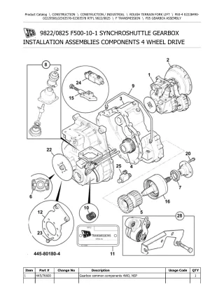 JCB 950-4 Rough Terrain Forklift Parts Catalogue Manual (Serial Number 02363578-02365578)