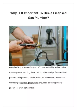 Why is It Important To Hire a Licensed Gas Plumber?