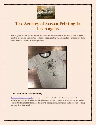 The Artistry Of Screen Printing In Los Angeles