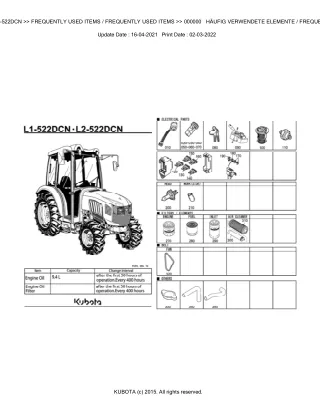 Kubota L2-522DCN Tractor Parts Catalogue Manual (Publishing ID BKIDK5404)