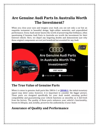 Are Genuine Audi Parts In Australia Worth The Investment