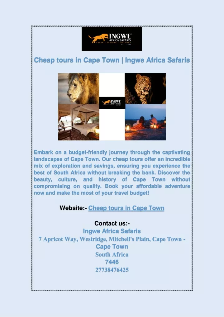 cheap tours in cape town ingwe africa safaris