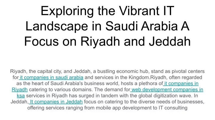 exploring the vibrant it landscape in saudi